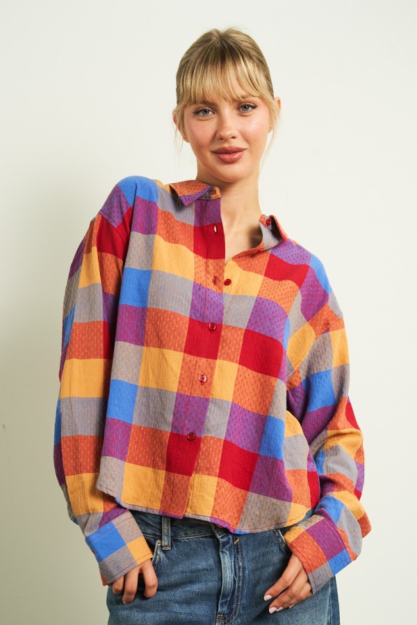11466 / ANWND<br/>Plaid Button-Down Long Sleeve Shirt