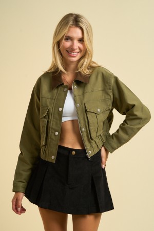2757 / ANWND<br/>Cropped Utility Jacket with Contrast Collar