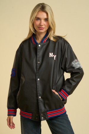 2867 / ANWND<br/>NY Varsity Faux Leather Jacket