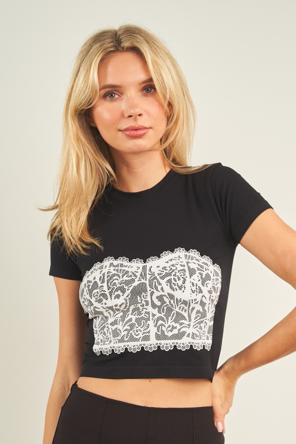 56016 / ANWND<br/>LACE CORSET PRINTED T SHIRTS