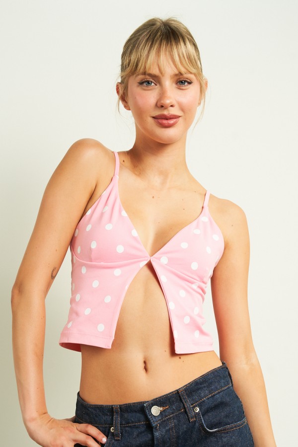 56300 / ANWND<br/>Polka Dot Front-Slit Cami Top