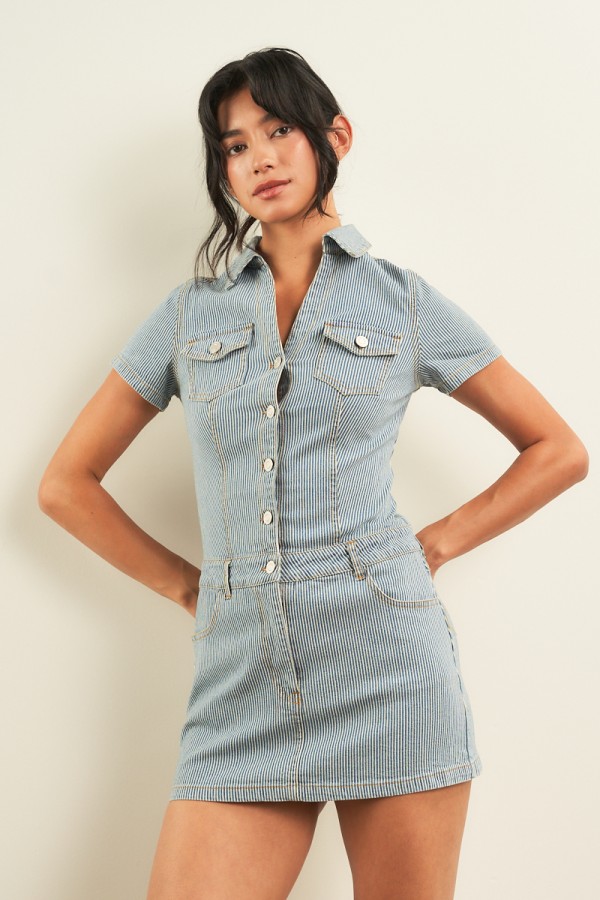 70057 / ANWND<br/>PINSTRIPTE DENIM MINI DRESS