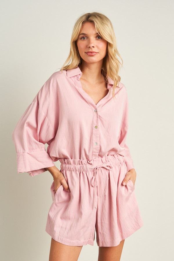 7925SET / ANWND<br/>Relaxed Fit Button Up Shirt and short Set