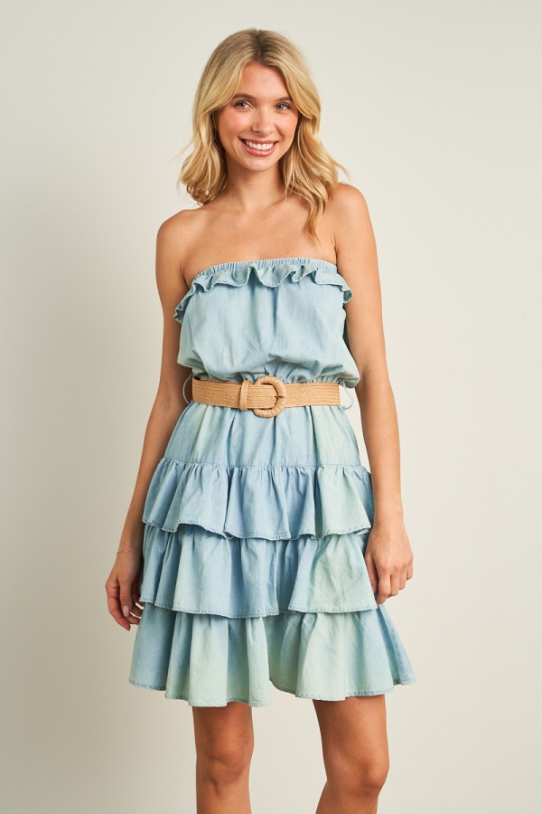 7932 / ANWND<br/>TUBE TOP TIERED RUFFLE DRESS