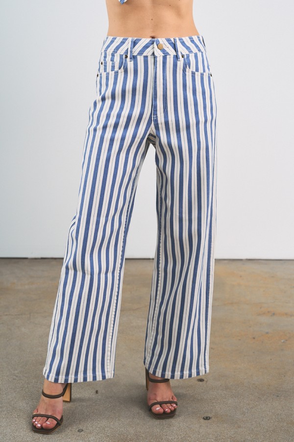 7978P / ANWND<br/>Blue & White Striped High-Rise Wide-Leg Jeans
