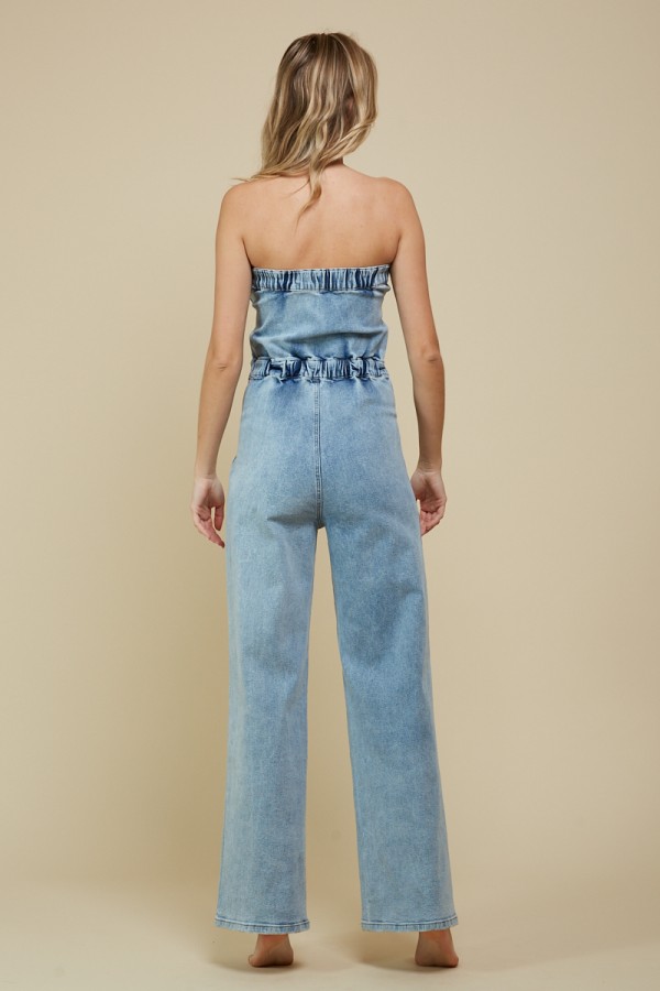 9244 / ANWND<br/>DENIM TUBE TOP WIDE JUMPSUIT