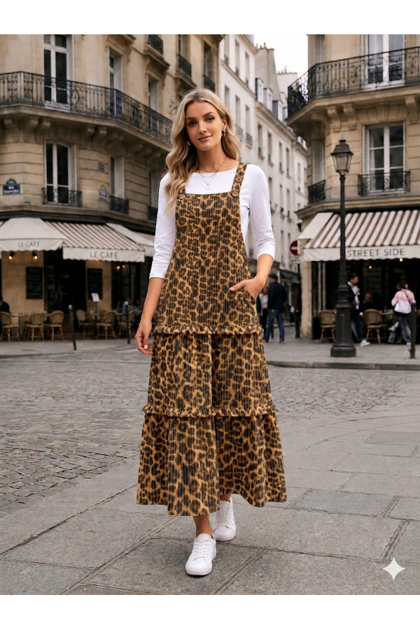 CD23977A / Celeste Design<br/>Women's Wild Grace Leopard Overall Maxi Dress
