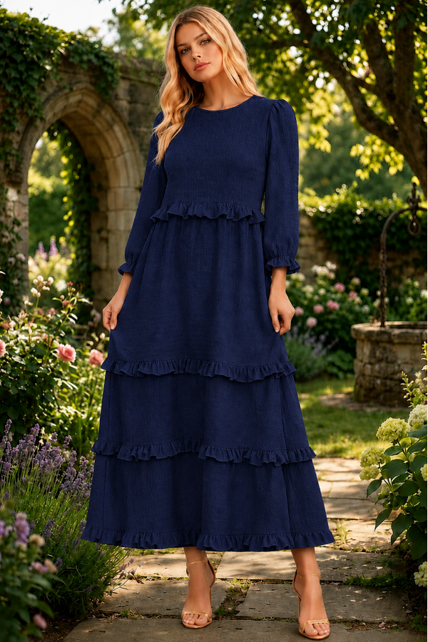 CD43897D-PL / Celeste Design<br/>Solid Midi Texture ruffle dress