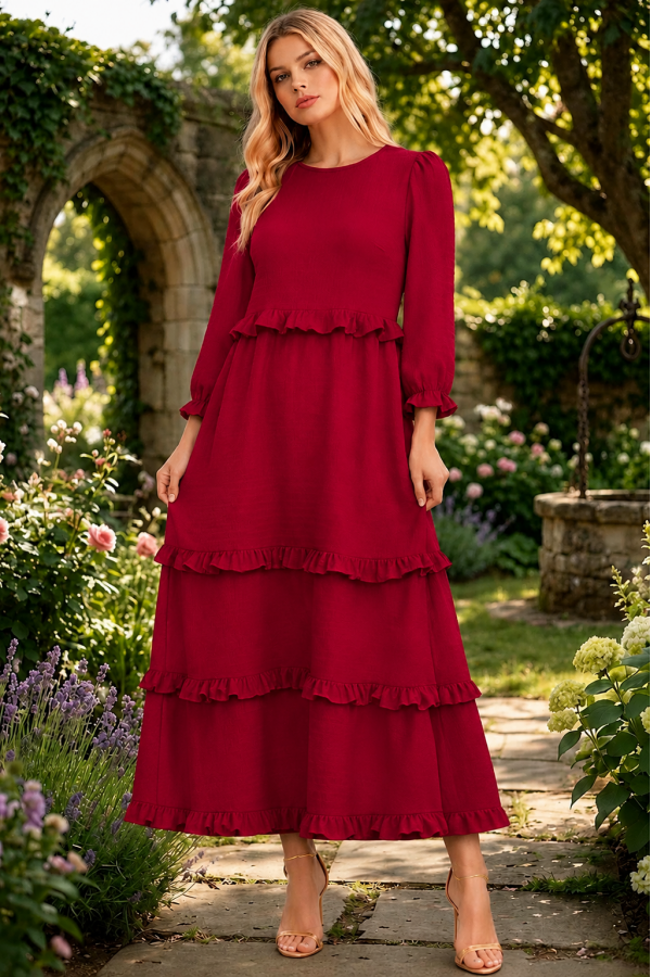 CD43897D / Celeste Design<br/>solid Midi Modest ruffle dress