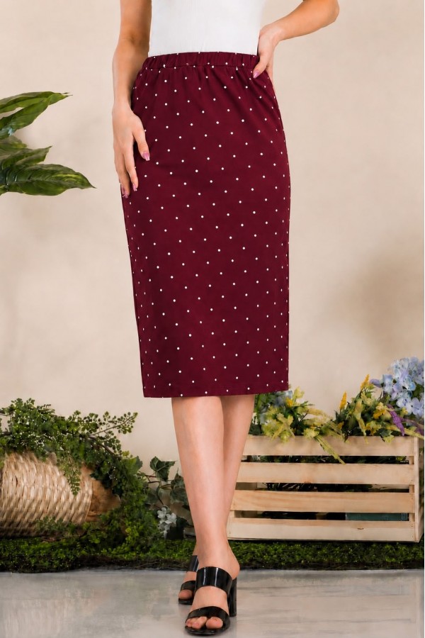 CS13274 / Celeste Design<br/>Women's Polka Dot Elastic Waist Straight Knee-Length Skirt