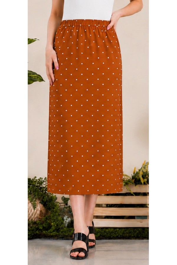 CS33274-PL / Celeste Design<br/>Women's Polka Dot Elastic Waist Straight Ankle-Length Skirt