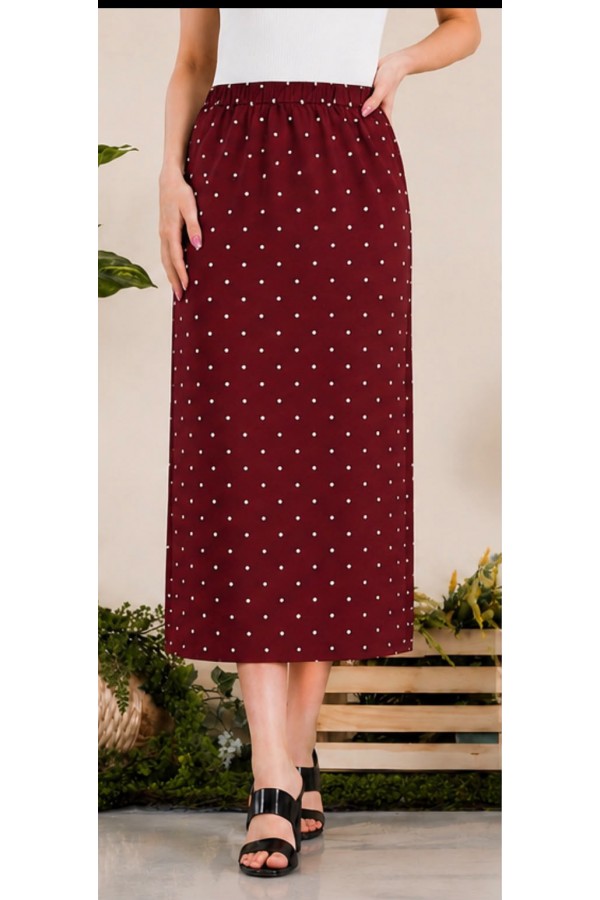 CS33274 / Celeste Design<br/>Women's Polka Dot Elastic Waist Straight Ankle-Length Skirt