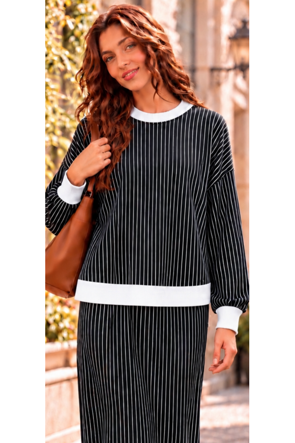 CT11961E-PL / Celeste Design<br/>versatile pullover features a classic crew neck, flatteringlong sleeves, and a soft, stretchy ribbed knit fabric with pl