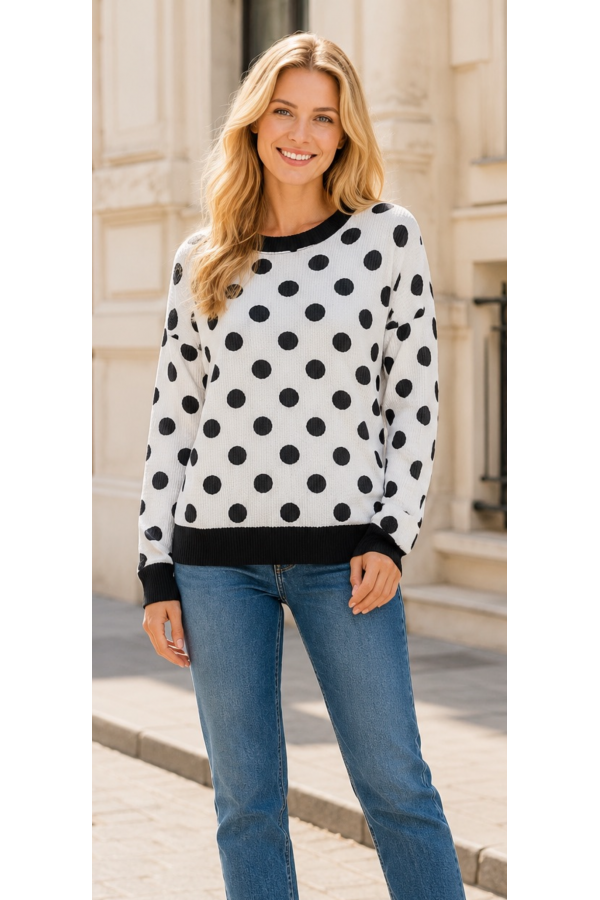 CT13261C-PL / Celeste Design<br/>Women’s Polka Dot Knit Top – long Sleeve | Made in USA