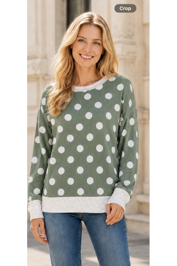 CT13261C / Celeste Design<br/>Women’s Polka Dot Knit Top – long Sleeve | Made in USA