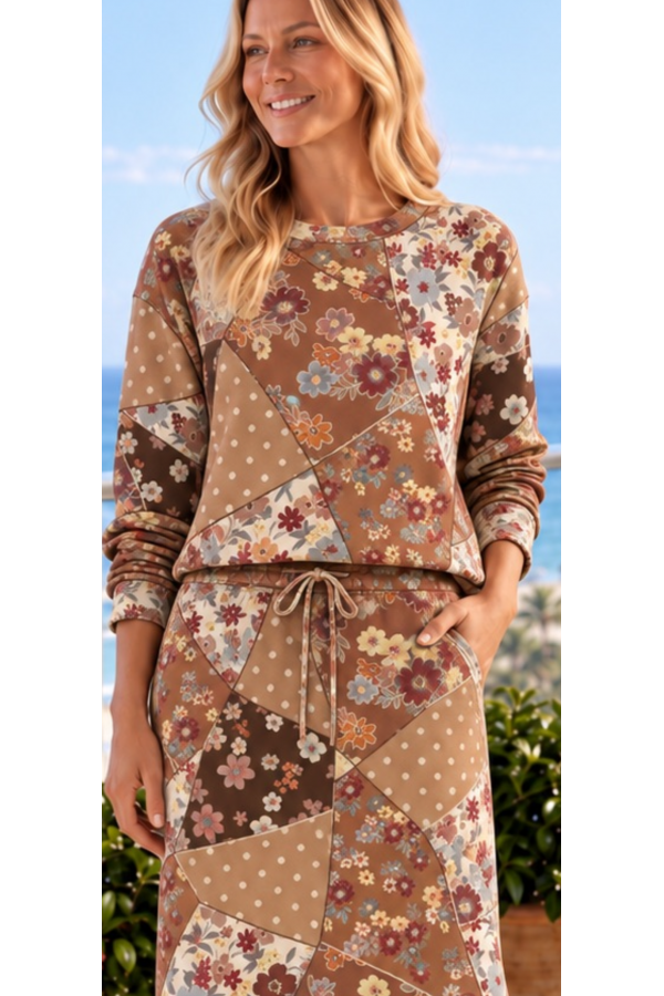 CT33961G / Celeste Design<br/>Comfort Multi patch French Terry long sleeve is a wardrobe essential for every season.