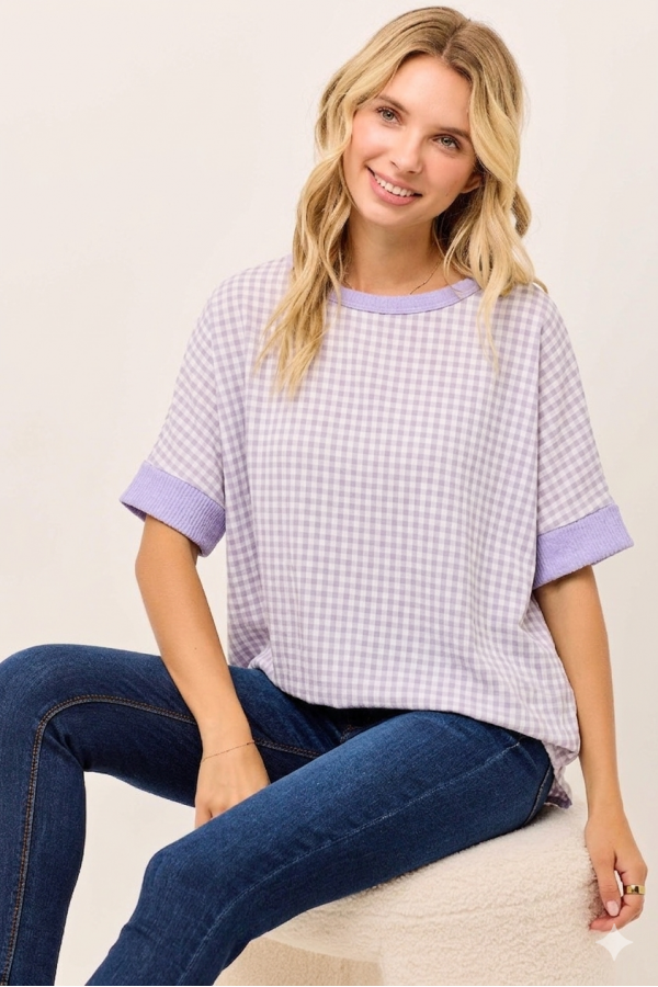 CT91201C-PL / Celeste Design<br/>Plus Women’s Gingham Relaxed Fit Top – Short Sleeve | Made in USA