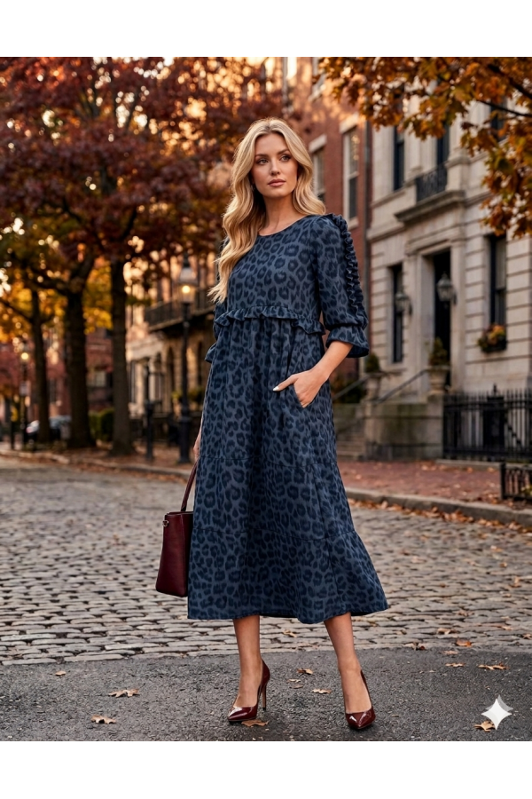 MD13272-PL / Celeste Design<br/>Women Plus Sophisticated Animal Print Midi Dress