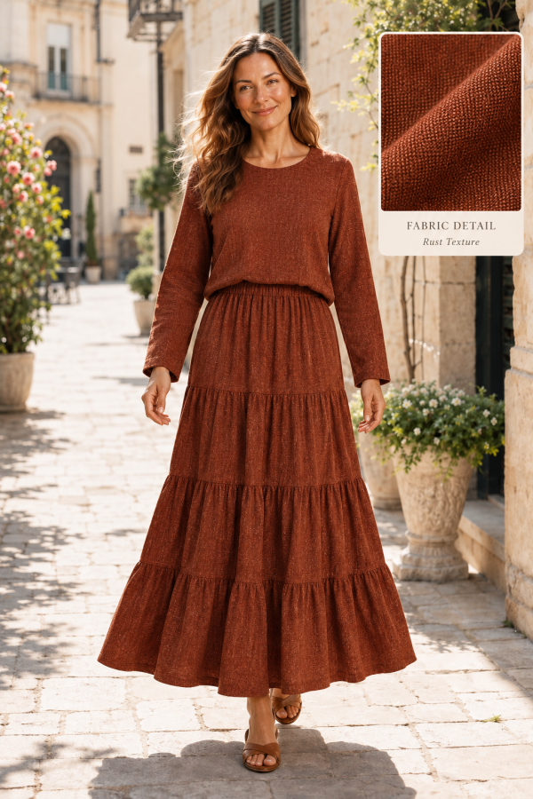 MT43984-PL / Celeste Design<br/>exture knit top featuring a relaxed silhouette, round neck with long sleeves ,